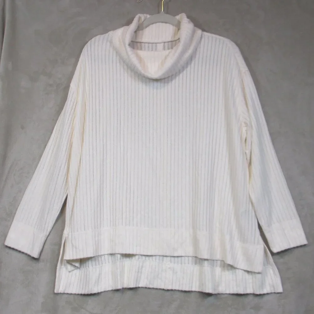 Maeve by Anthropologie Cream Ribbed Chunky Knit Sweater Cowl Neck Size Medium - Picture 4 of 11